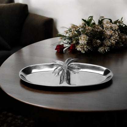 7" Silver Oval Stainless Steel Indoor Outdoor Handmade Serving Tray