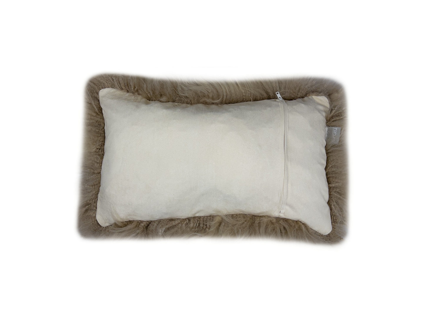 Set of Two 12" X 20" Taupe Sheepskin Lumbar Throw Pillows