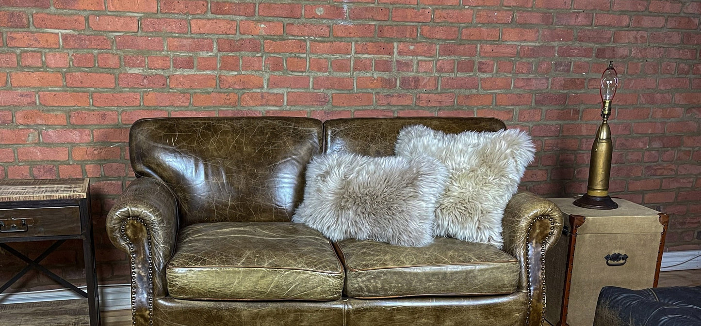 Set of Two 12" X 20" Taupe Sheepskin Lumbar Throw Pillows