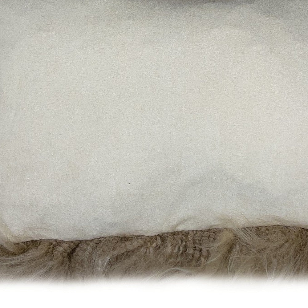 Set of Two 12" X 20" Taupe Sheepskin Lumbar Throw Pillows