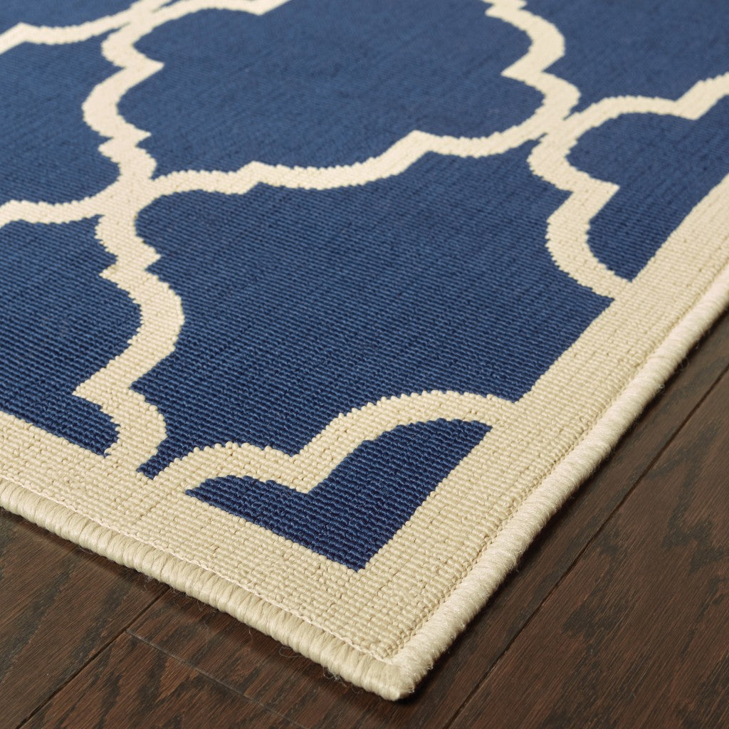 Blue and Ivory Indoor Outdoor Area Rug