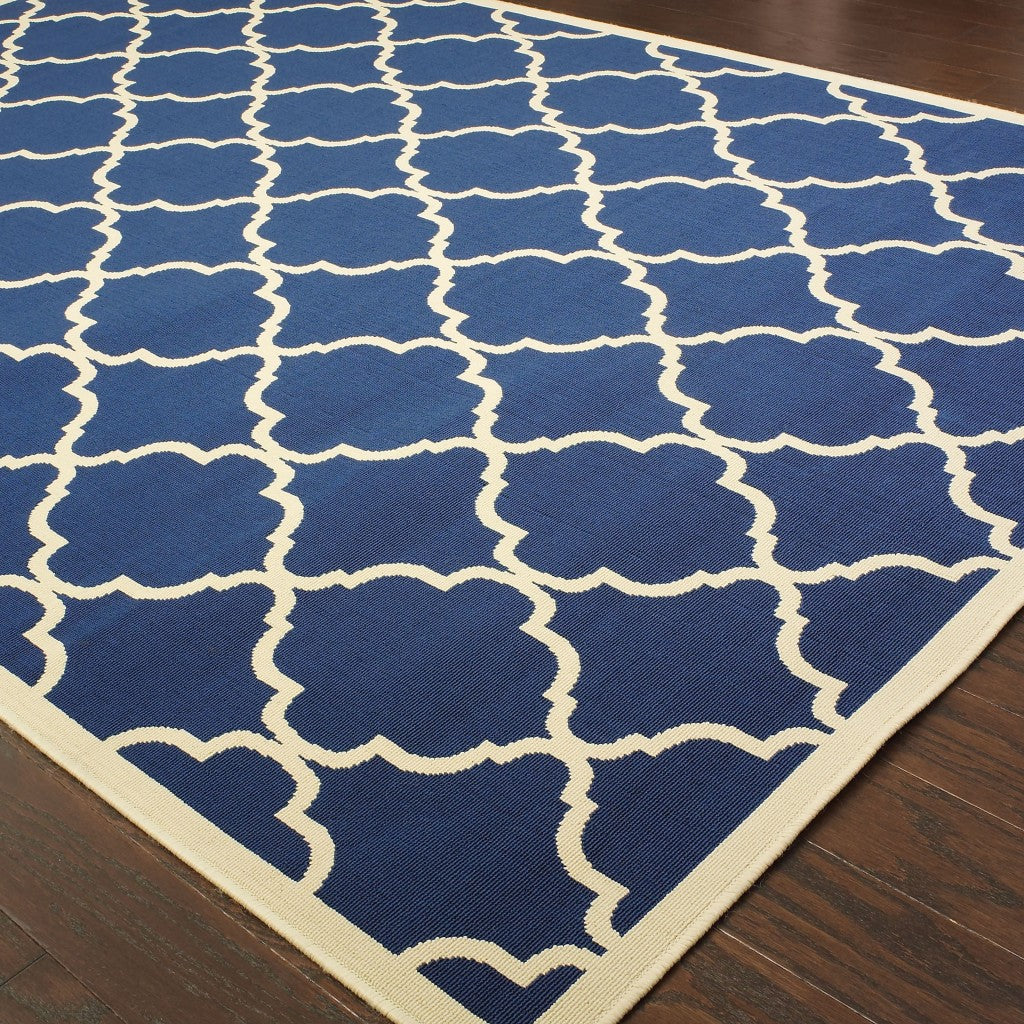 Blue and Ivory Indoor Outdoor Area Rug