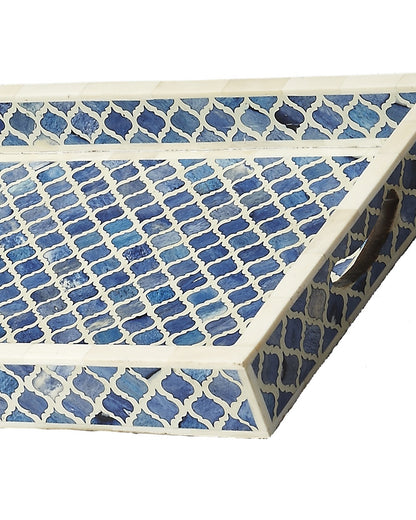 12" Blue Wood Geometric Serving Tray