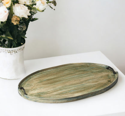 27" Green Mango Oval Serving Tray With Handles