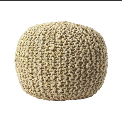 19" Natural Jute Round Pouf Ottoman