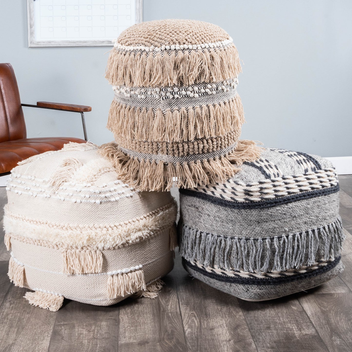 21" Gray Pouf Ottoman