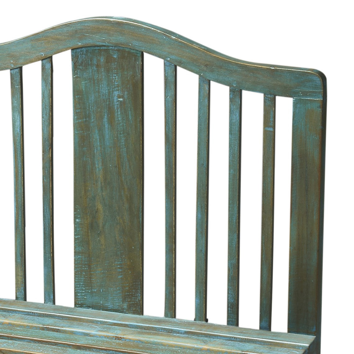 Antiqued Blue Solid Wood Bench