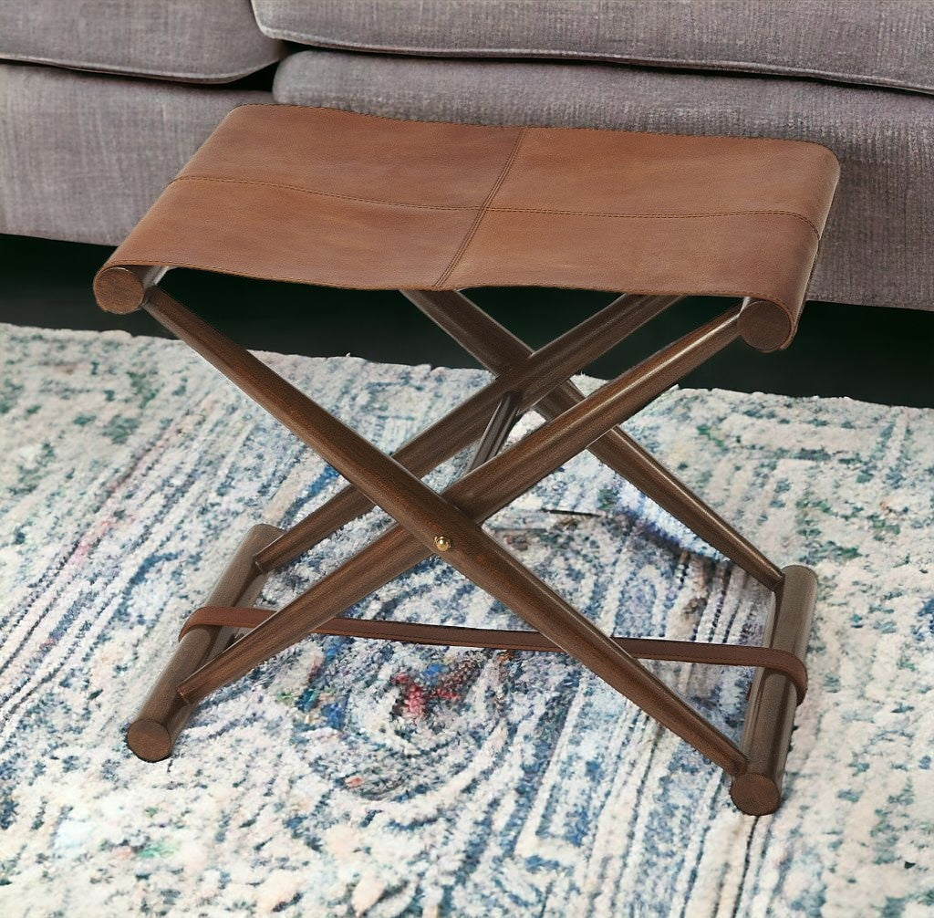 24" Brown Faux Leather Ottoman