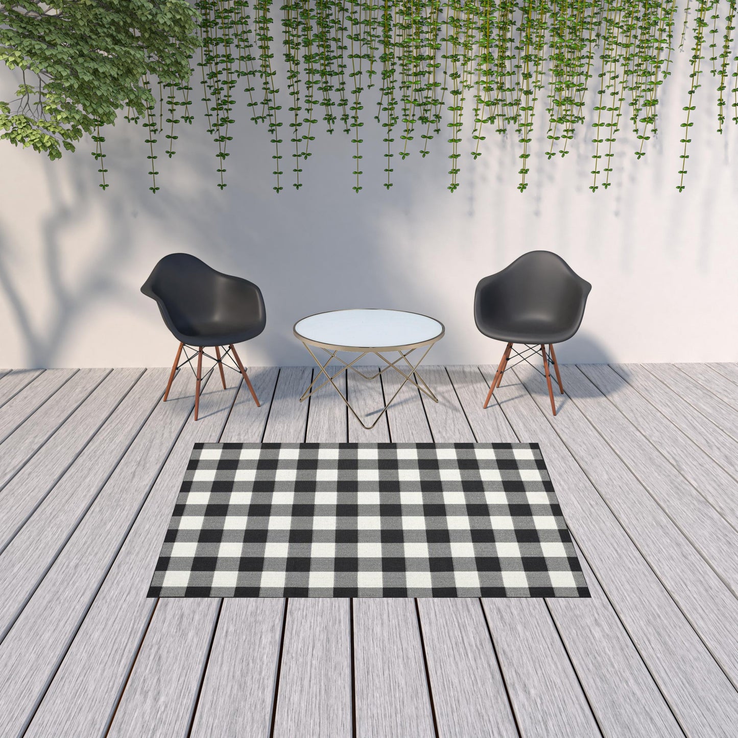 2' X 8' Black and Ivory Indoor Outdoor Area Rug