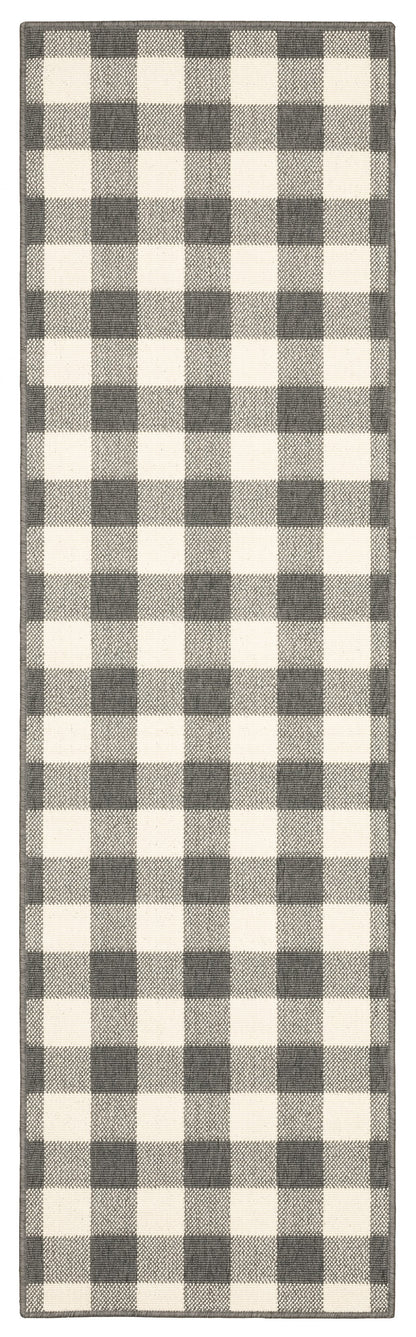 2' X 8' Gray and Ivory Indoor Outdoor Area Rug