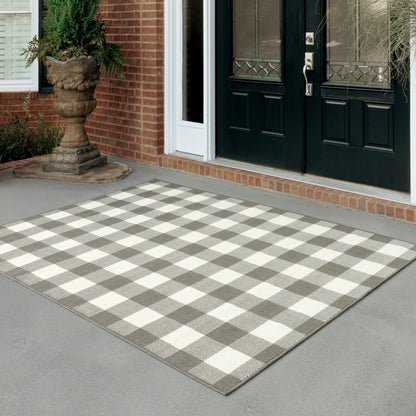 2' X 8' Gray and Ivory Indoor Outdoor Area Rug