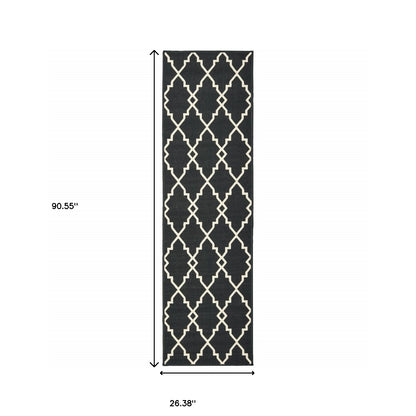 8' X 11' Black and Ivory Indoor Outdoor Area Rug