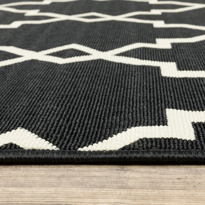 8' X 11' Black and Ivory Indoor Outdoor Area Rug