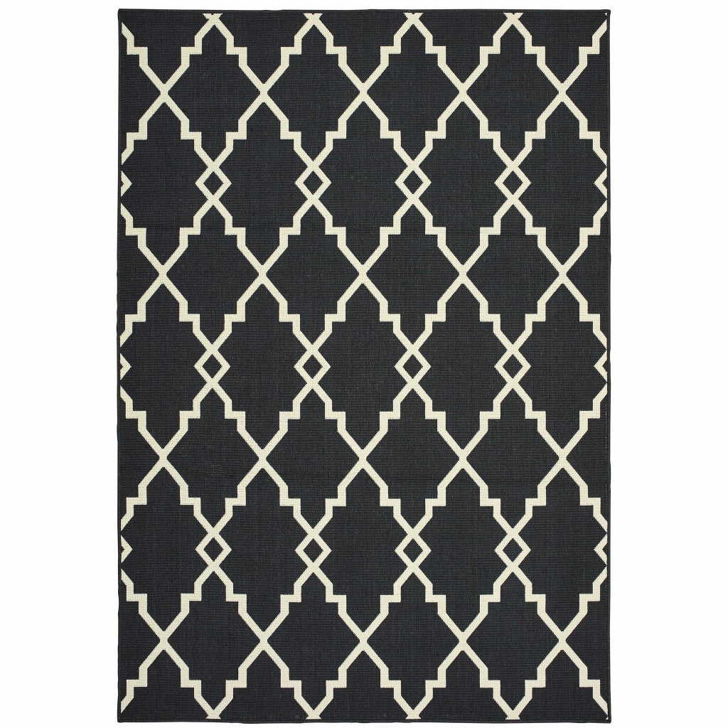 8' X 11' Black and Ivory Indoor Outdoor Area Rug