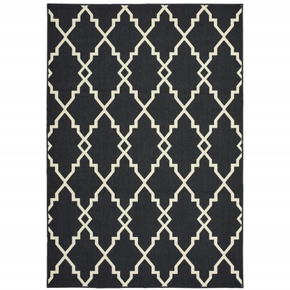 8' X 11' Black and Ivory Indoor Outdoor Area Rug