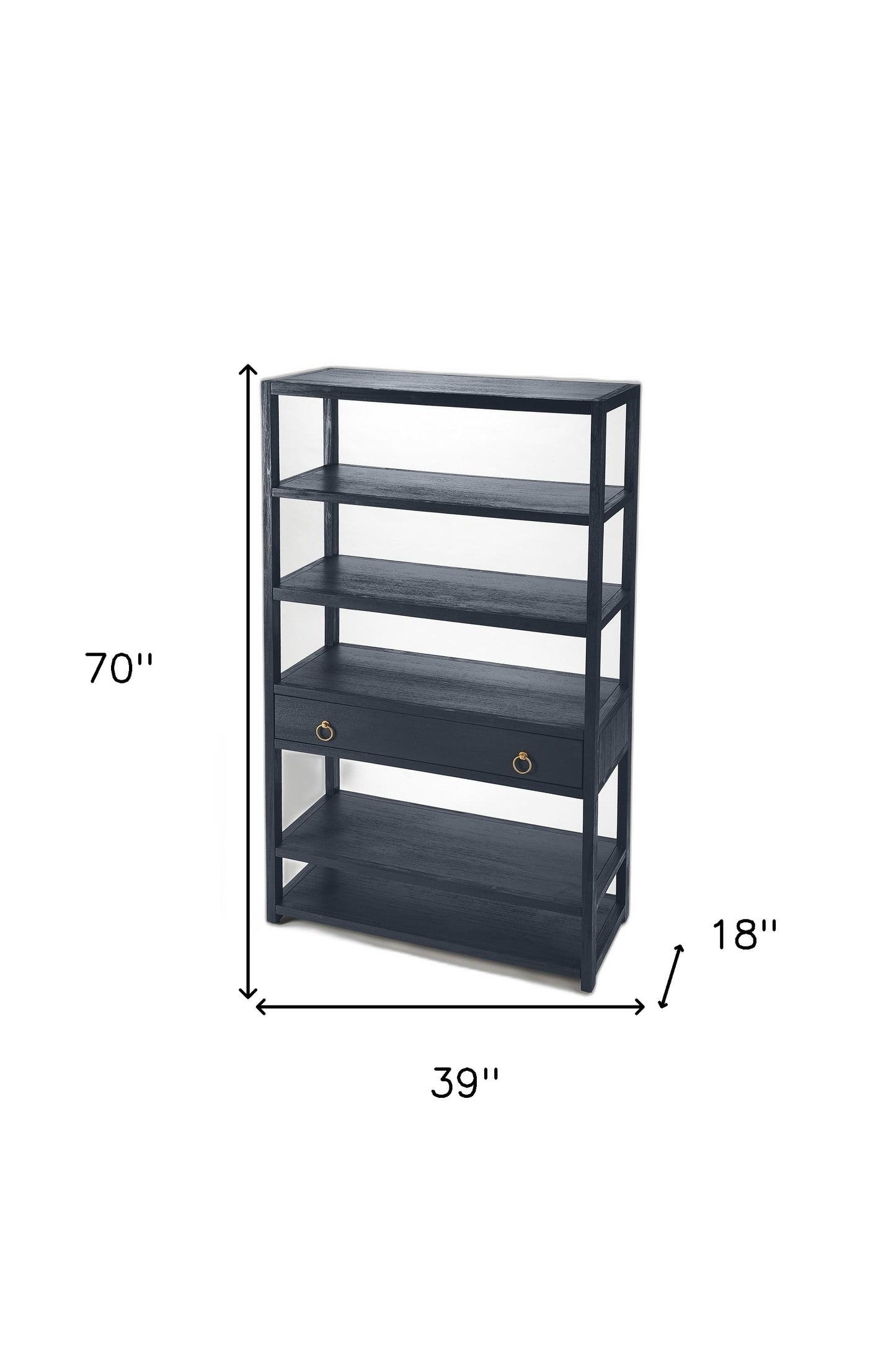 70" Navy Blue Five Tier Standard Bookcase With One Drawer