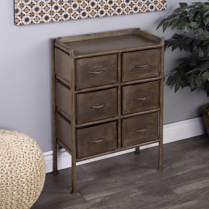 23" Bronze Metal Six Drawer Chest