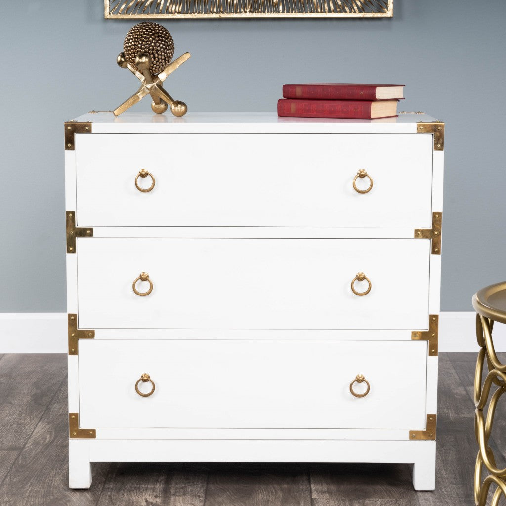 28" White Solid Wood Three Drawer Dresser