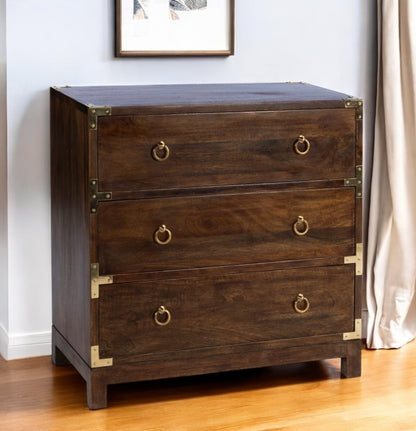 28" Brown Solid Wood Three Drawer Dresser