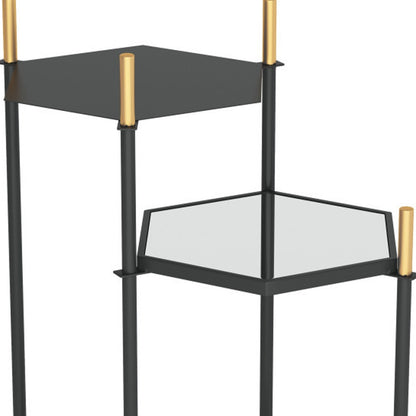 27" Gold And Black Glass End Table With Two Shelves