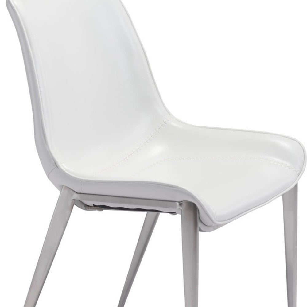 Set of Two White And Silver Upholstered Faux Leather Open Back Dining Side Chairs