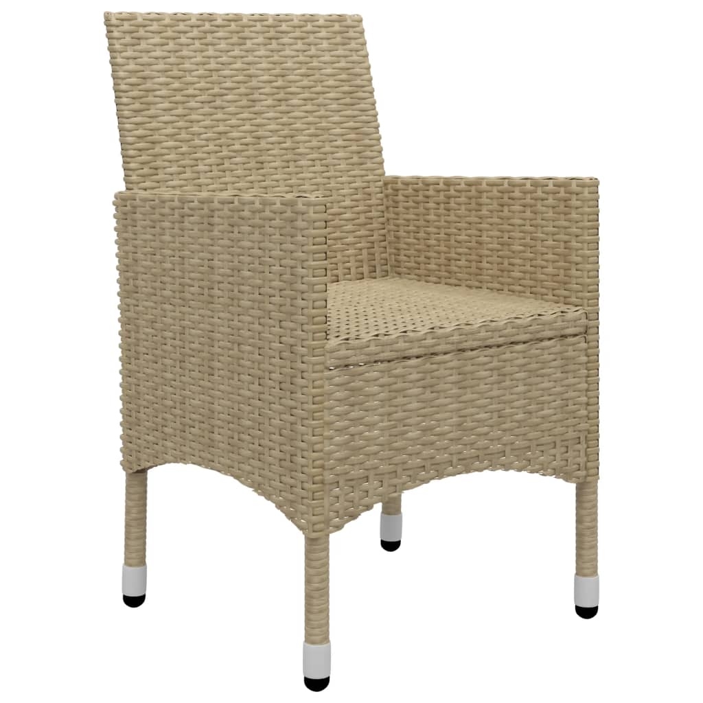 3 Piece Bistro Set Poly Rattan and Tempered Glass Beige