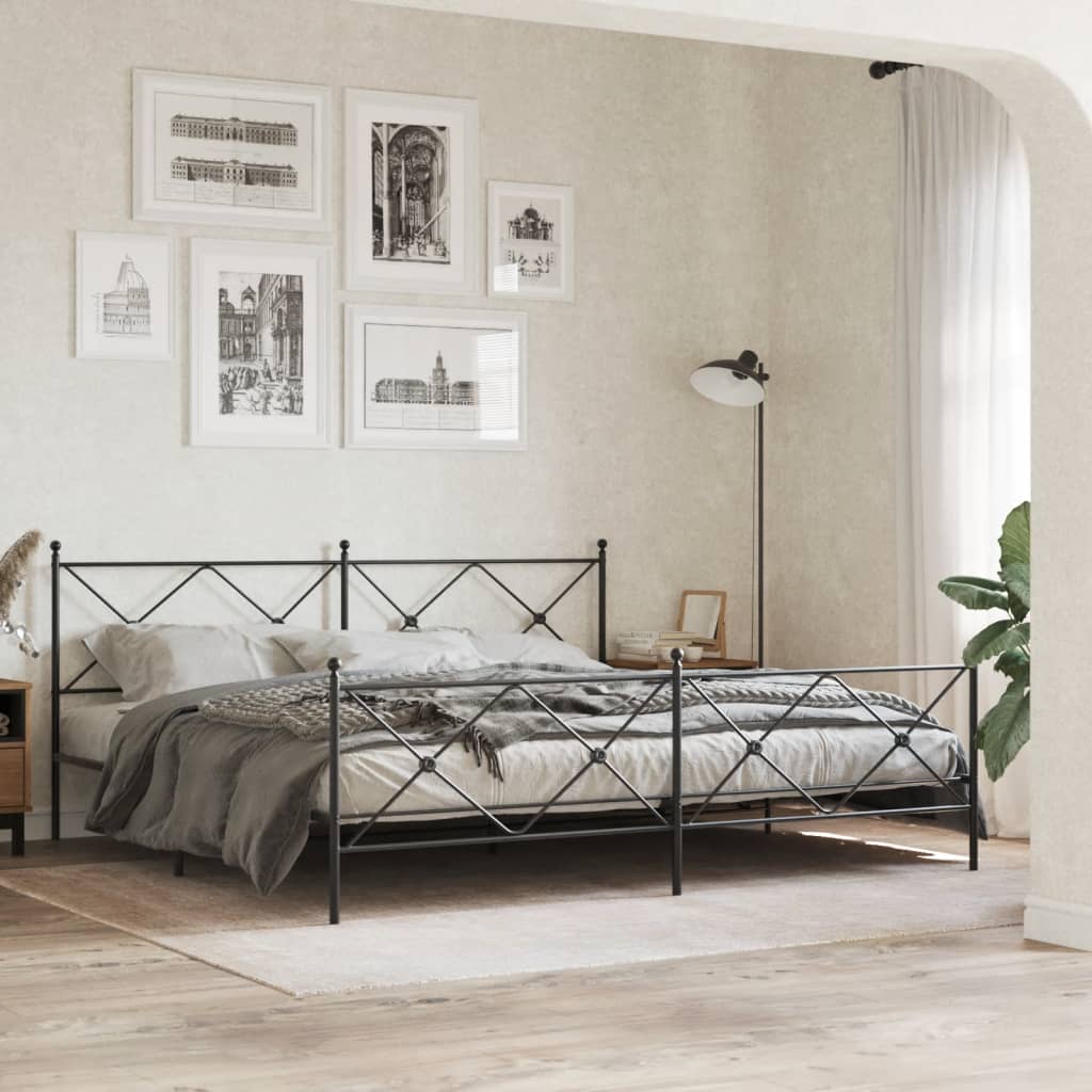 Metal Bed Frame without Mattress with Footboard Black 76"x79.9"