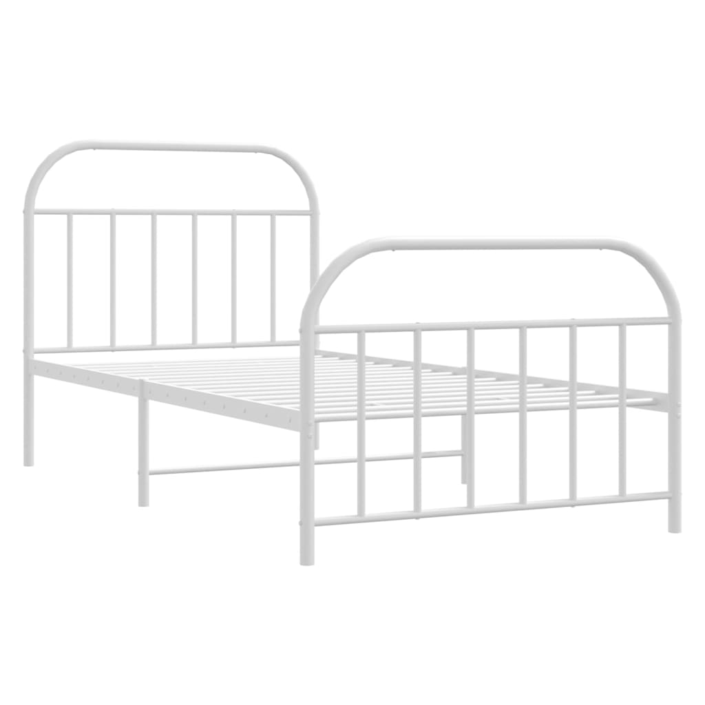 Metal Bed Frame without Mattress with Footboard White 39.4"x74.8"