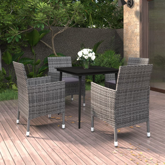 5 Piece Patio Dining Set with Cushions Poly Rattan and Glass