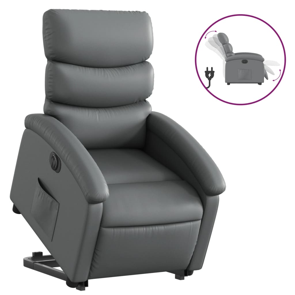 Electric Stand up Recliner Chair Gray Faux Leather