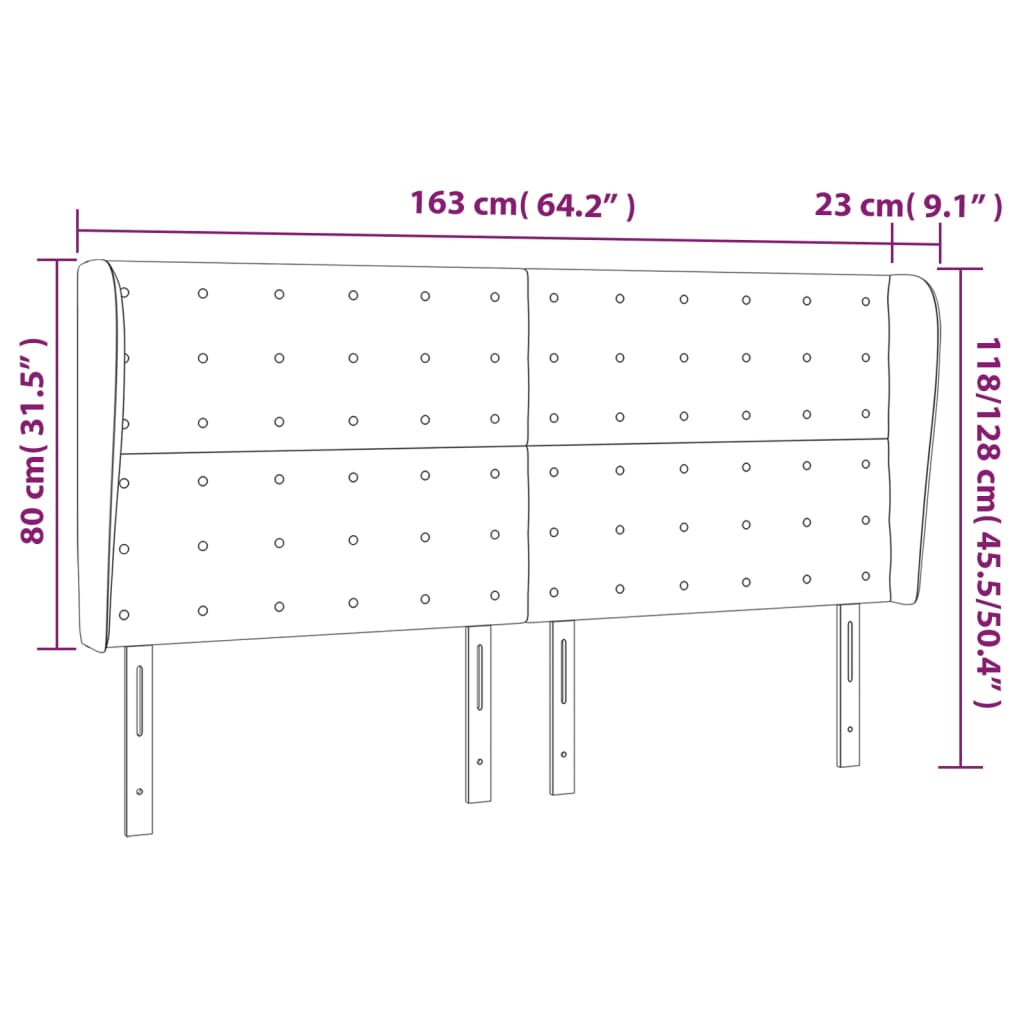 Headboard with Ears Light Gray 64.2"x9.1"x46.5"/50.4" Velvet