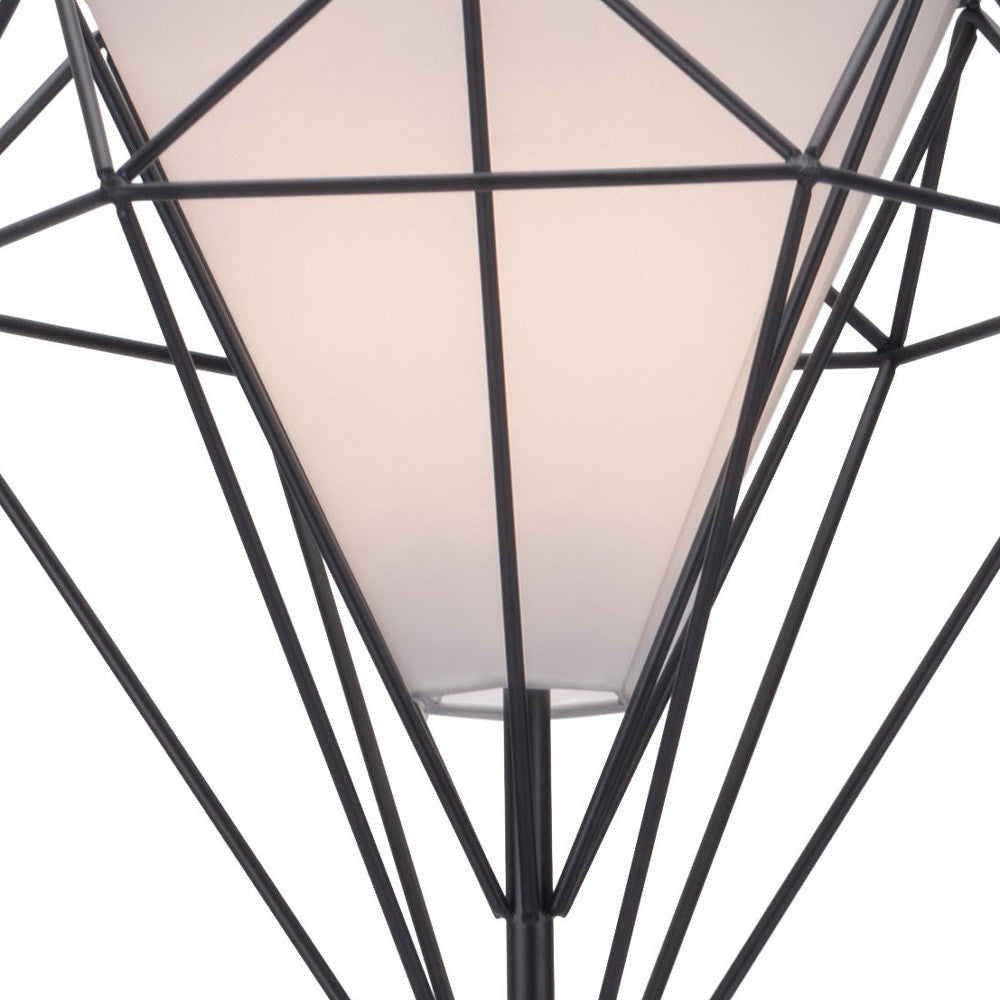 63" Black Geometric Floor Lamp With White Frosted Glass Hexagon Shade