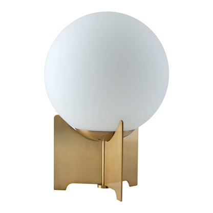 37" Brass Metal Bedside Table Lamp With Off White Globe Shade