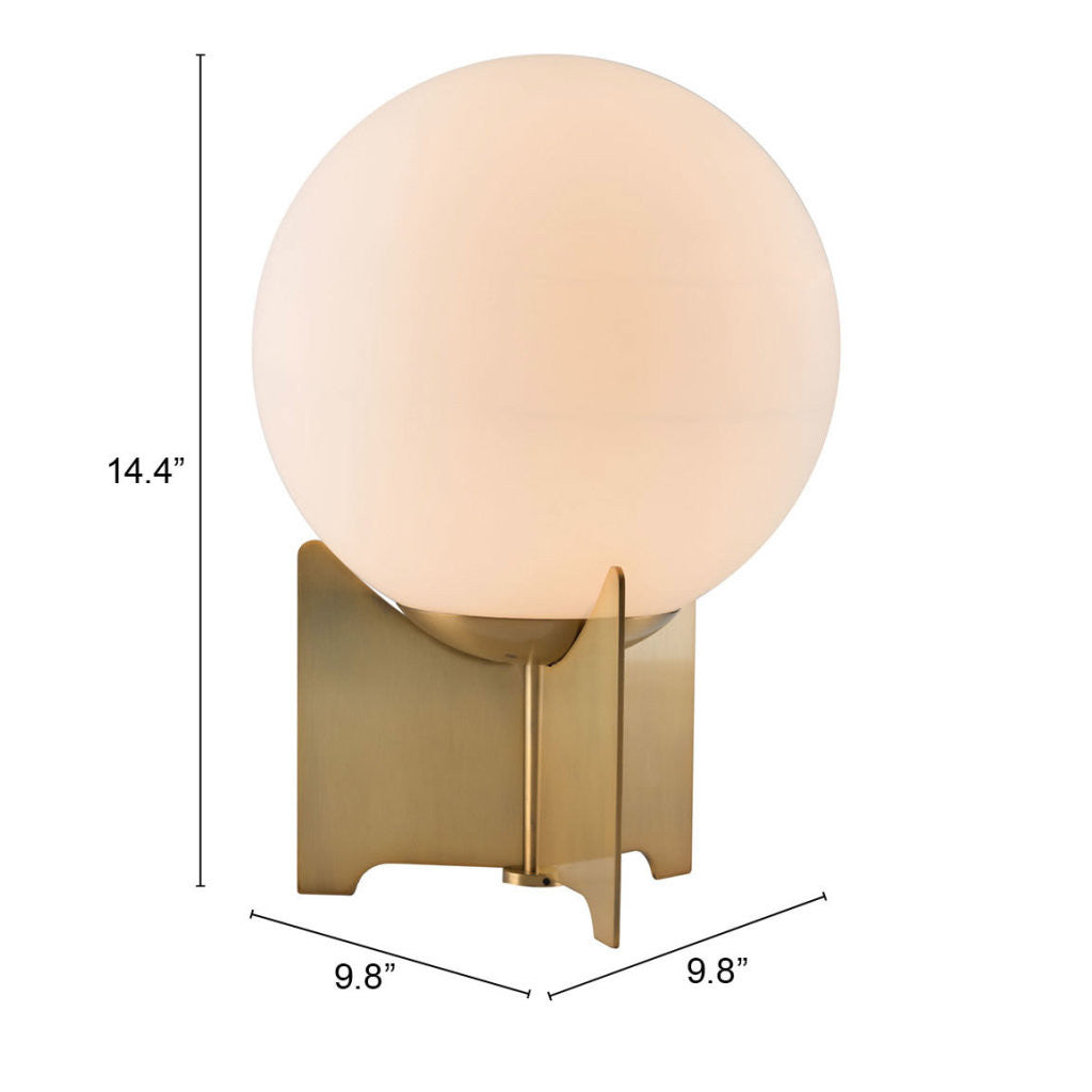 37" Brass Metal Bedside Table Lamp With Off White Globe Shade