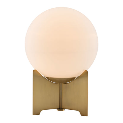 37" Brass Metal Bedside Table Lamp With Off White Globe Shade