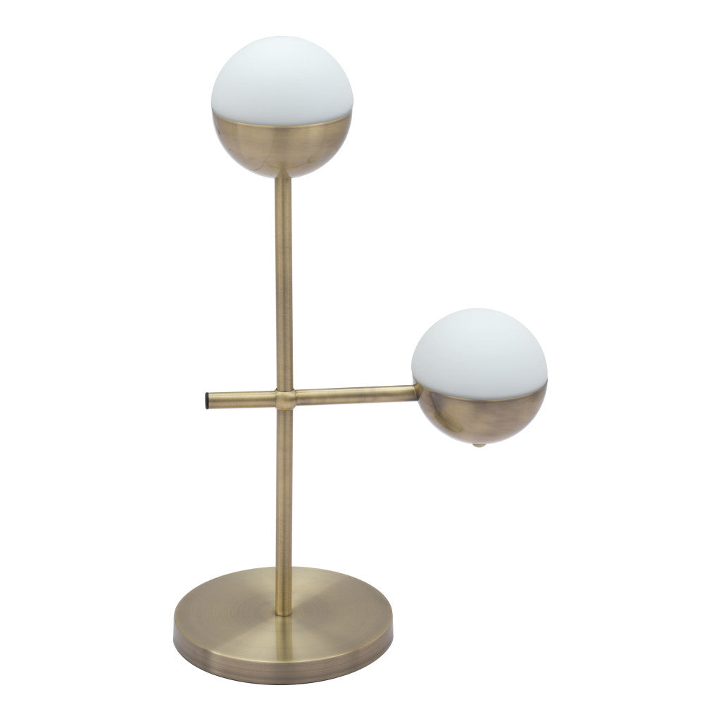 69" Brass Metal Bedside Table Lamp With Off White Globe Shade