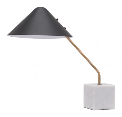 52" White Metal Bedside Table Lamp With Black Cone Shade