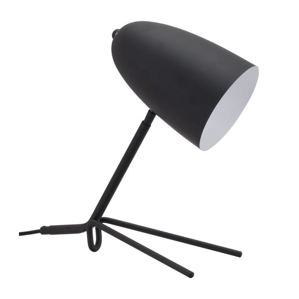 38" Black Metal Bedside Table Lamp With Black Dome Shade