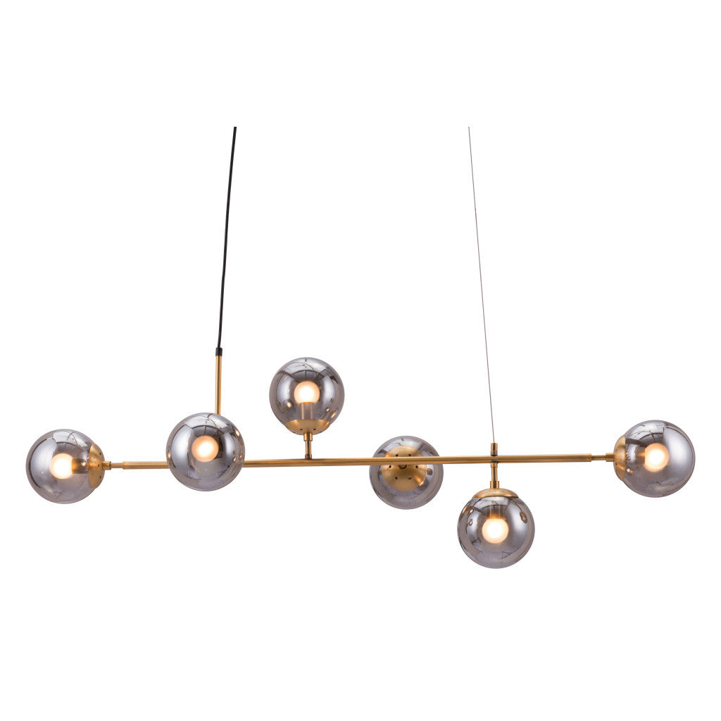 Gold Kitchen Island Six Light Metal Dimmable Ceiling Light With Clear Shades