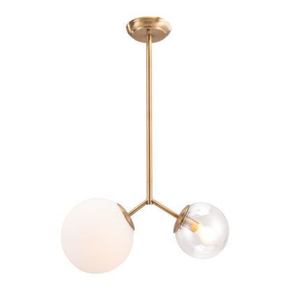 Gold Shaded Two Light Metal Dimmable Ceiling Light With White Shades