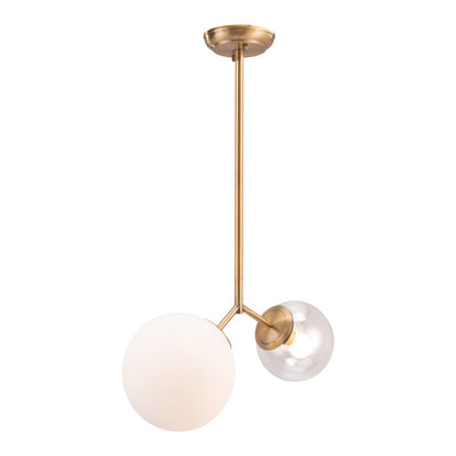 Gold Shaded Two Light Metal Dimmable Ceiling Light With White Shades