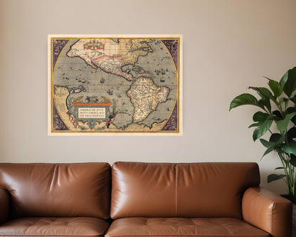 Vintage 1598 Map Of The Americas Unframed Print Wall Art