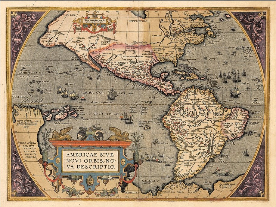 Vintage 1598 Map Of The Americas Unframed Print Wall Art