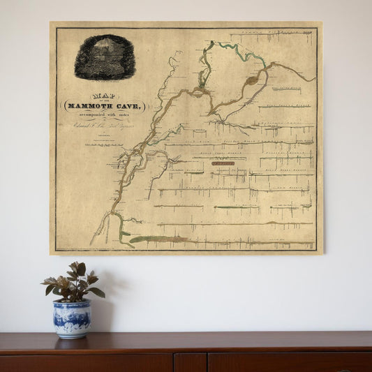 24" X 28" Map Of Kentucky Mammoth Cave Vintage  Poster Wall Art