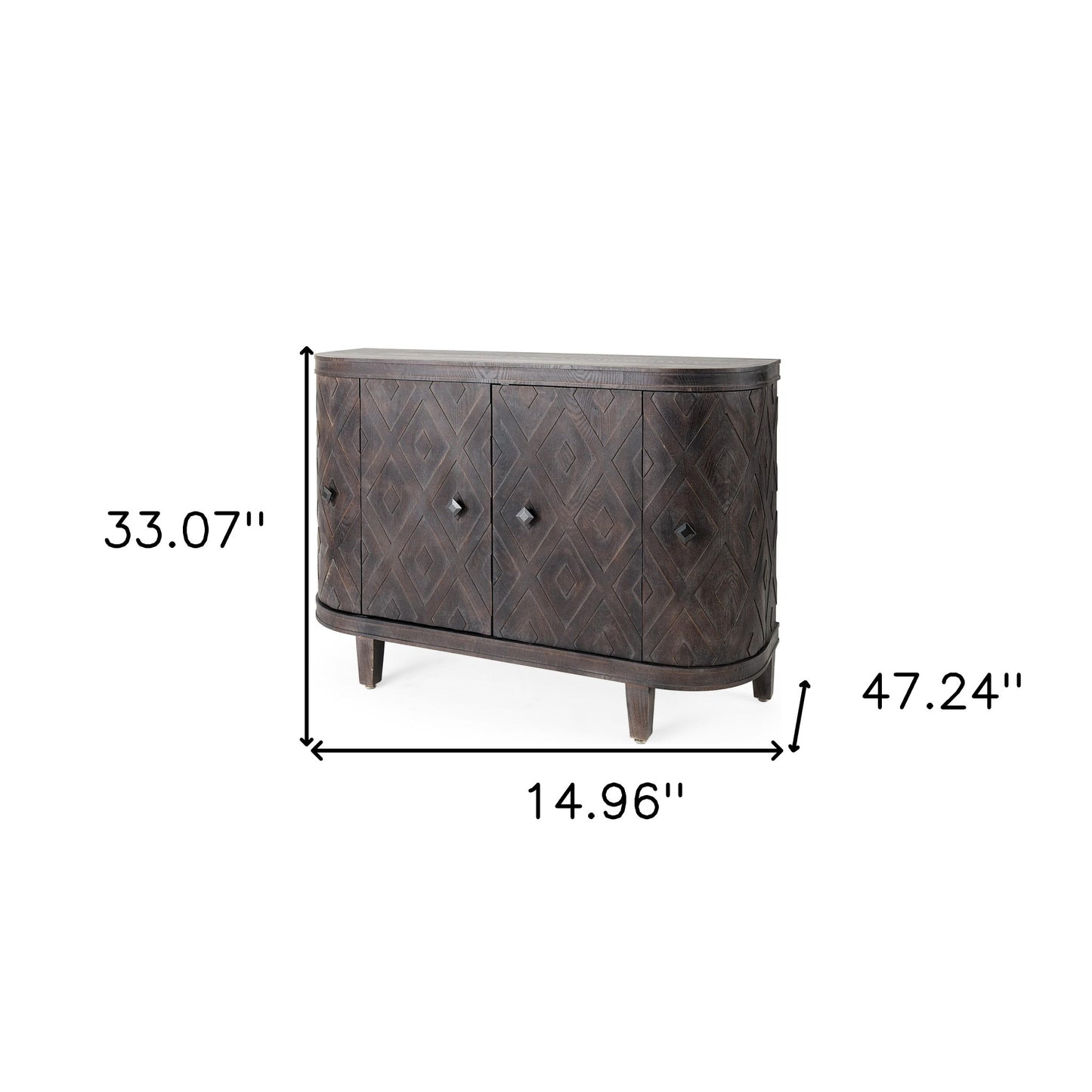 Curved Dark Brown Diamond Pattern Four Door Cabinet