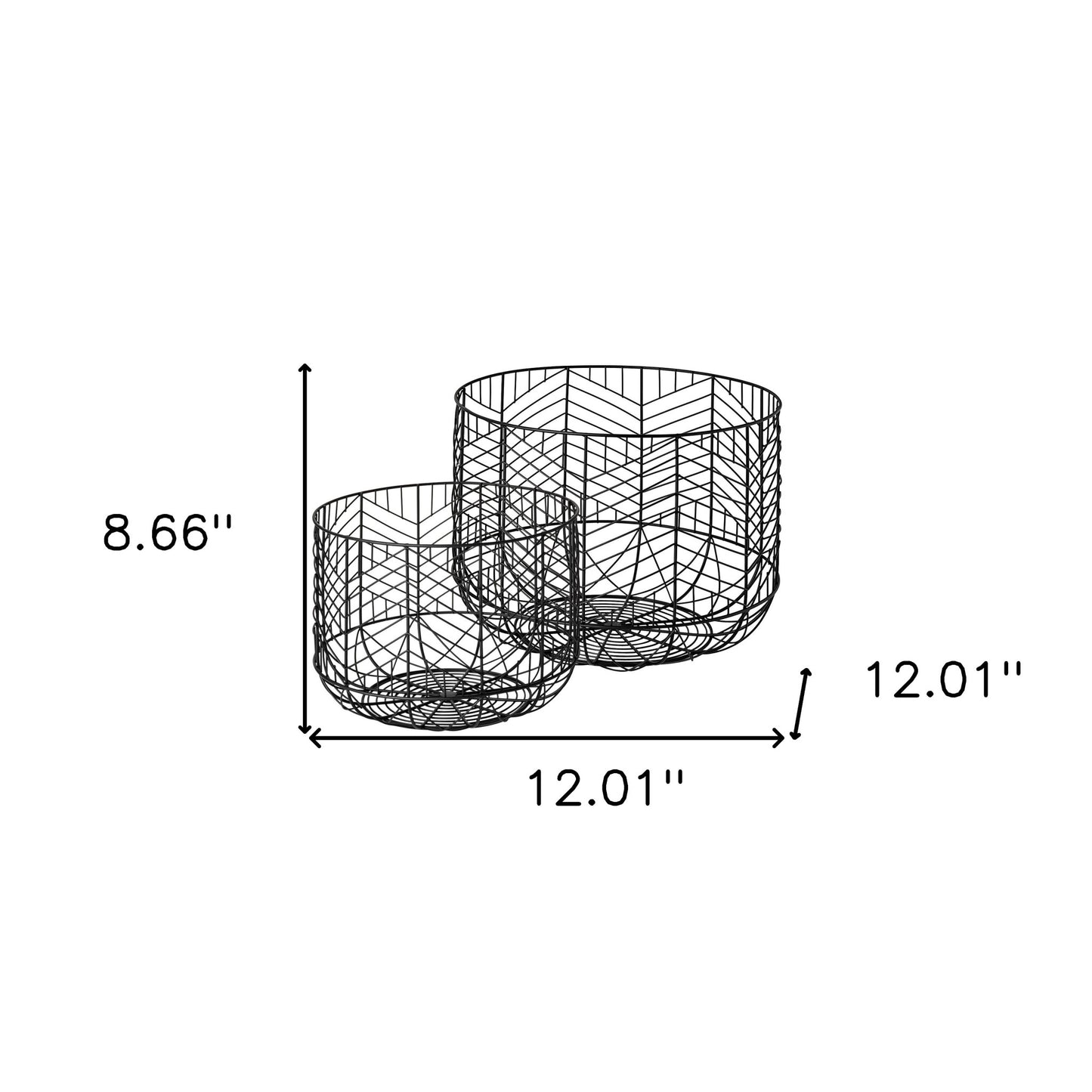 Set Of Two Black Metal Wire Chevron Bowls