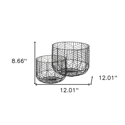 Set Of Two Black Metal Wire Chevron Bowls