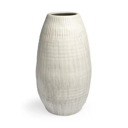 White Embossed Stripes Ceramic Vase