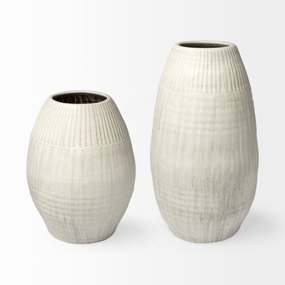 White Embossed Stripes Ceramic Vase