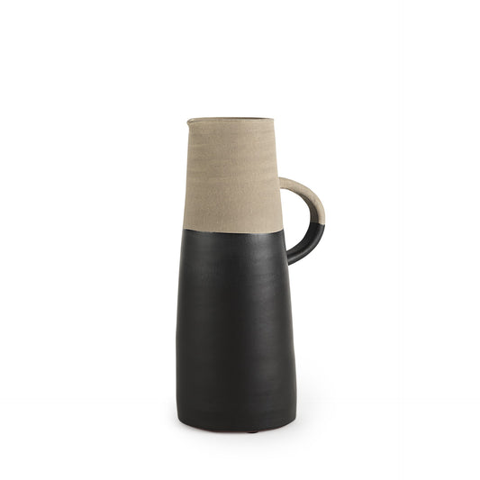 14" Black and Natural Ceramic Decorative Jug